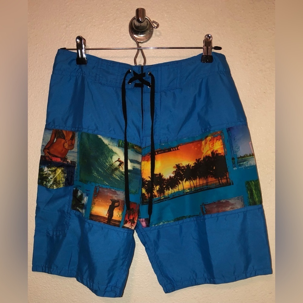 NWT Handmade Krisna Bali Blue Surfer Shorts Size 32